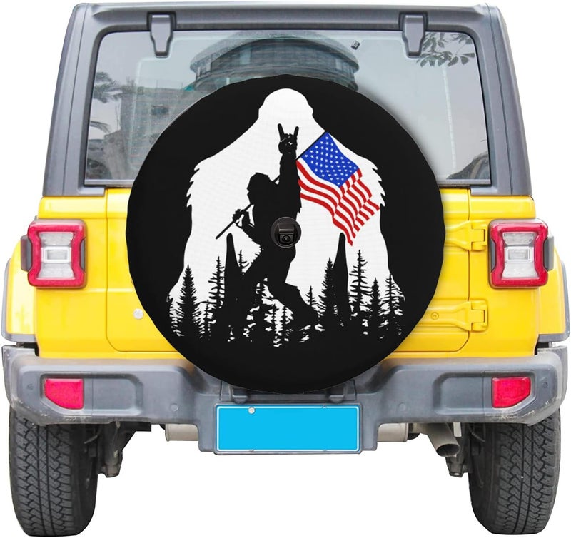 IUSCUST American Flag Camping Spare Tire Cover with Backup Camera Hole Leather Wheel Covers for Wrangler JL (18" for tire's Diameter 32"-34") - Image 2
